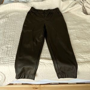 Olive green leather pants with pockets